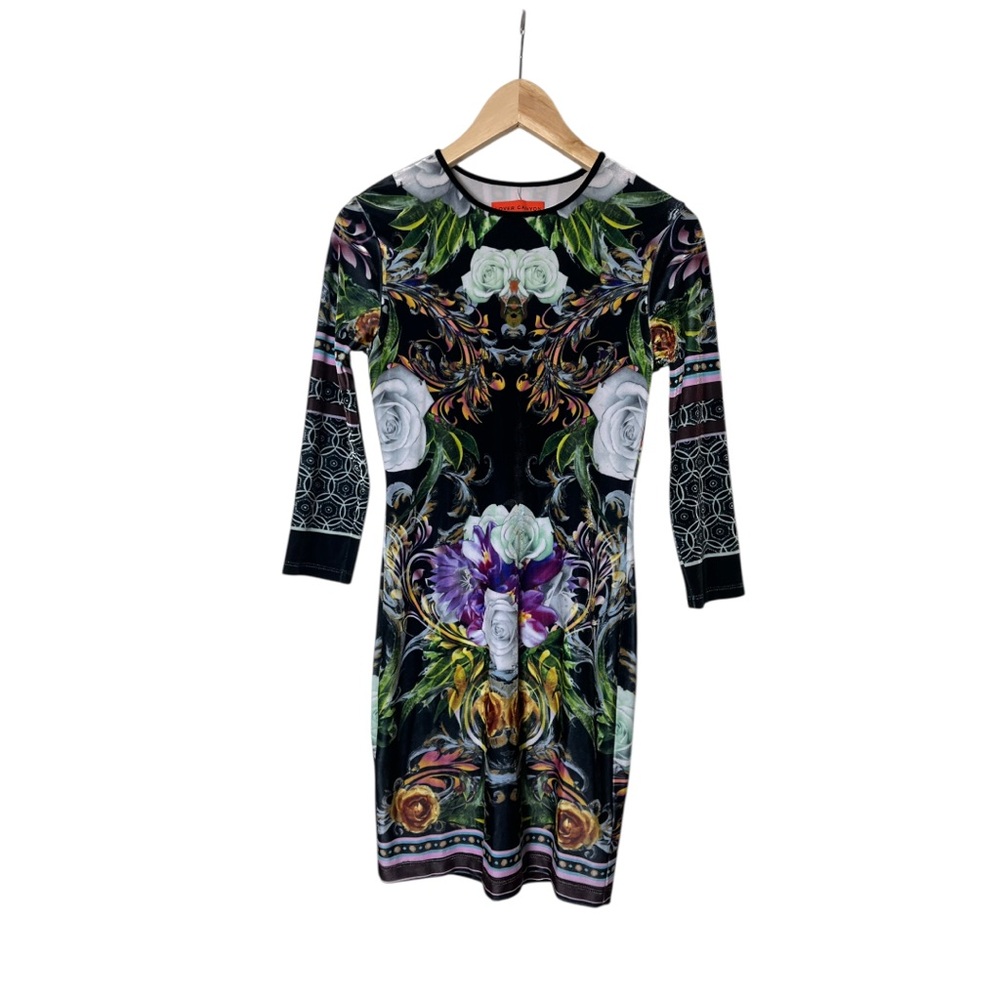 Clover Canyon Long Sleeve Dress Body Con Floral Fields Velvet Whimsygoth XS